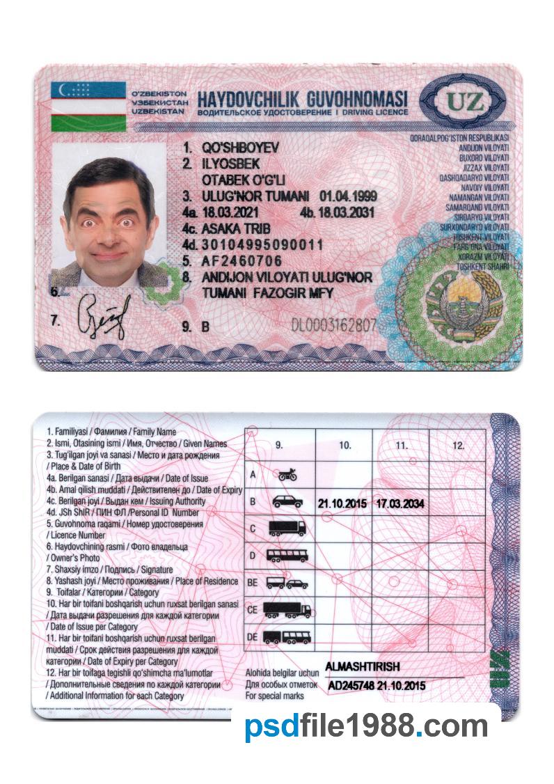 Uzbekistan Driving License 2021-Present
